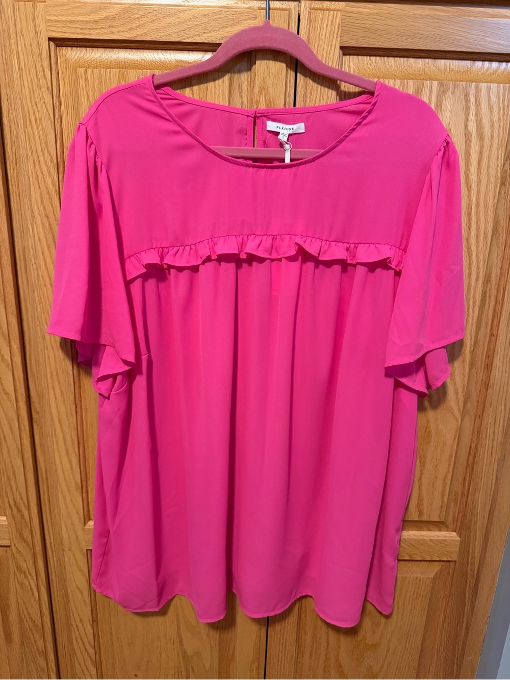 Pleione Bright Pink Ruffle Yoke Blouse NWT - 3x